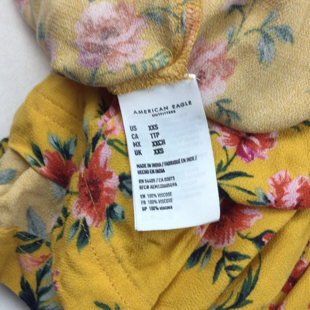 American Eagle Floral‎ Shorts High Waist Paper Bag Waist Yellow XXS - Picture 8 of 10